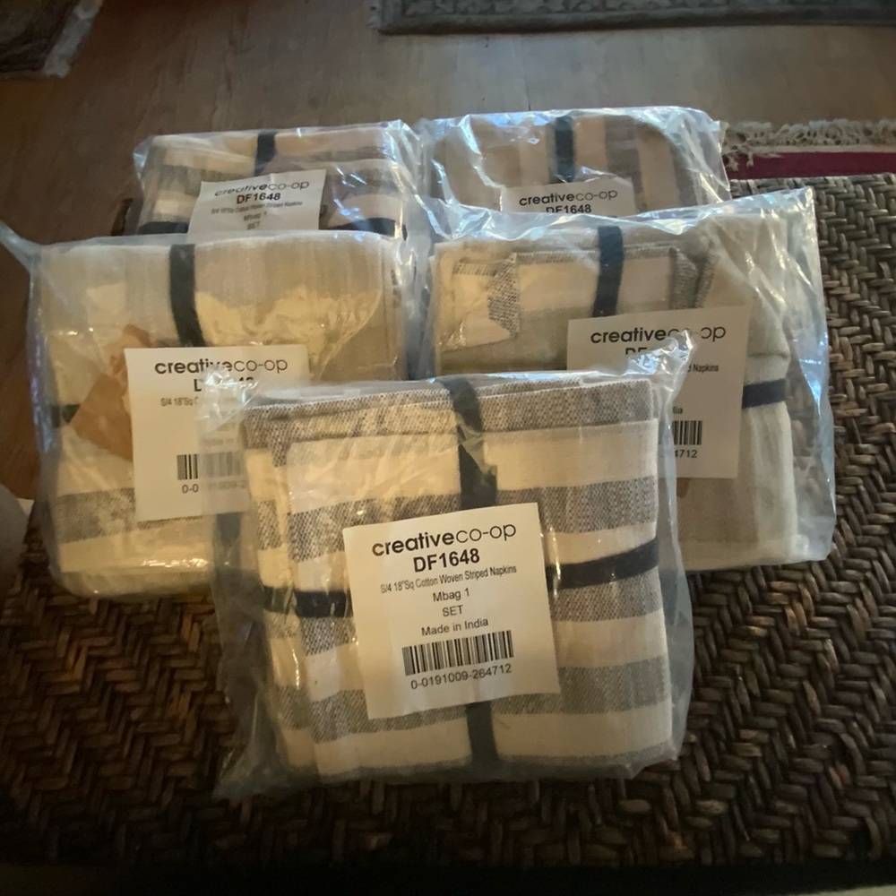 Cream and Black Striped Napkins 20 NWT Cotton Woven lot of 5 Creative Co-Op